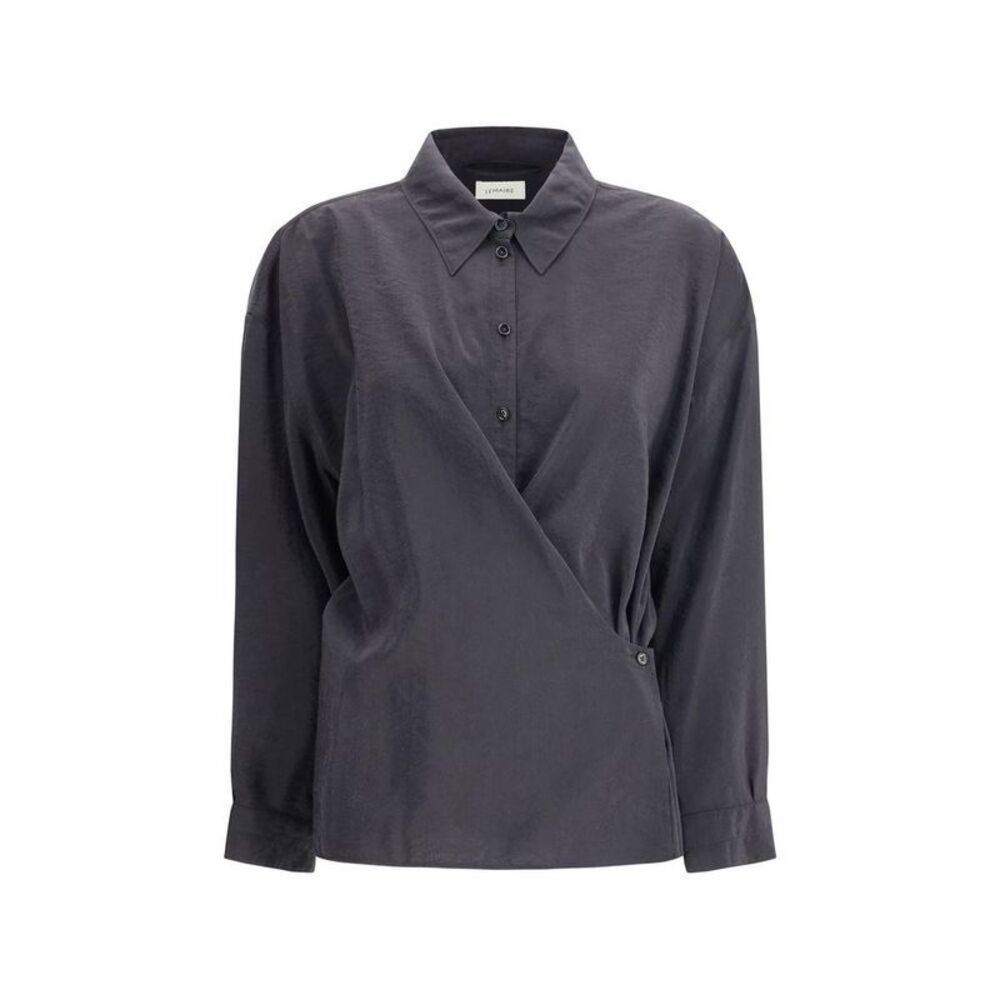 Lemaire Draped Long Sleeve Button-Up Shirt Women Black Shirts